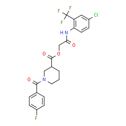 ChemSpider 2D Image | 2-{[4-Chloro-2-(trifluoromethyl)phenyl]amino}-2-oxoethyl 1-(4-fluorobenzoyl)-3-piperidinecarboxylate | C22H19ClF4N2O4