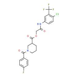 ChemSpider 2D Image | 2-{[4-Chloro-3-(trifluoromethyl)phenyl]amino}-2-oxoethyl 1-(4-fluorobenzoyl)-3-piperidinecarboxylate | C22H19ClF4N2O4