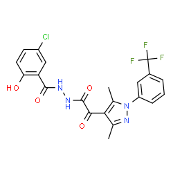 ChemSpider 2D Image | 5-Chloro-N'-[{3,5-dimethyl-1-[3-(trifluoromethyl)phenyl]-1H-pyrazol-4-yl}(oxo)acetyl]-2-hydroxybenzohydrazide | C21H16ClF3N4O4