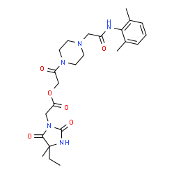 ChemSpider 2D Image | 2-(4-{2-[(2,6-Dimethylphenyl)amino]-2-oxoethyl}-1-piperazinyl)-2-oxoethyl (4-ethyl-4-methyl-2,5-dioxo-1-imidazolidinyl)acetate | C24H33N5O6