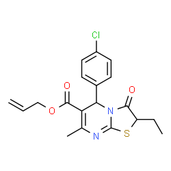 ChemSpider 2D Image | Allyl 5-(4-chlorophenyl)-2-ethyl-7-methyl-3-oxo-2,3-dihydro-5H-[1,3]thiazolo[3,2-a]pyrimidine-6-carboxylate | C19H19ClN2O3S