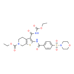ChemSpider 2D Image | Ethyl 3-[(ethoxycarbonyl)carbamoyl]-2-{[4-(4-morpholinylsulfonyl)benzoyl]amino}-4,7-dihydrothieno[2,3-c]pyridine-6(5H)-carboxylate | C25H30N4O9S2