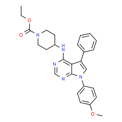 ChemSpider 2D Image | ethyl 4-{[7-(4-methoxyphenyl)-5-phenylpyrrolo[2,3-d]pyrimidin-4-yl]amino}piperidine-1-carboxylate | C27H29N5O3