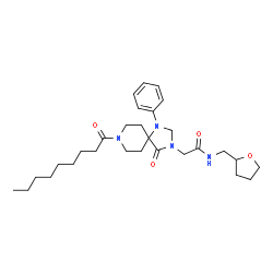 ChemSpider 2D Image | 2-(8-Nonanoyl-4-oxo-1-phenyl-1,3,8-triazaspiro[4.5]dec-3-yl)-N-(tetrahydro-2-furanylmethyl)acetamide | C29H44N4O4
