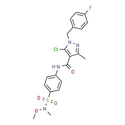 ChemSpider 2D Image | 5-Chloro-1-(4-fluorobenzyl)-N-{4-[methoxy(methyl)sulfamoyl]phenyl}-3-methyl-1H-pyrazole-4-carboxamide | C20H20ClFN4O4S