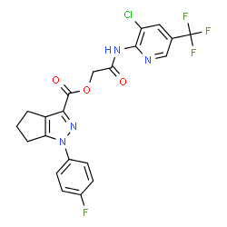 ChemSpider 2D Image | 2-{[3-Chloro-5-(trifluoromethyl)-2-pyridinyl]amino}-2-oxoethyl 1-(4-fluorophenyl)-1,4,5,6-tetrahydrocyclopenta[c]pyrazole-3-carboxylate | C21H15ClF4N4O3