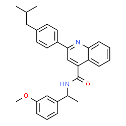 ChemSpider 2D Image | 2-(4-Isobutylphenyl)-N-[1-(3-methoxyphenyl)ethyl]-4-quinolinecarboxamide | C29H30N2O2