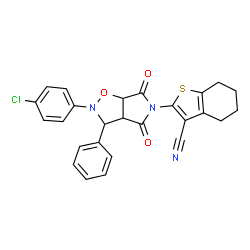 ChemSpider 2D Image | 2-[2-(4-Chlorophenyl)-4,6-dioxo-3-phenylhexahydro-5H-pyrrolo[3,4-d][1,2]oxazol-5-yl]-4,5,6,7-tetrahydro-1-benzothiophene-3-carbonitrile | C26H20ClN3O3S