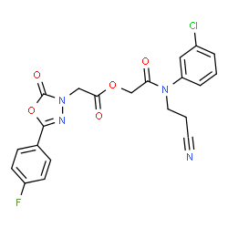 ChemSpider 2D Image | 2-[(3-Chlorophenyl)(2-cyanoethyl)amino]-2-oxoethyl [5-(4-fluorophenyl)-2-oxo-1,3,4-oxadiazol-3(2H)-yl]acetate | C21H16ClFN4O5