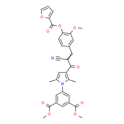 ChemSpider 2D Image | Dimethyl 5-(3-{2-cyano-3-[4-(2-furoyloxy)-3-methoxyphenyl]acryloyl}-2,5-dimethyl-1H-pyrrol-1-yl)isophthalate | C32H26N2O9