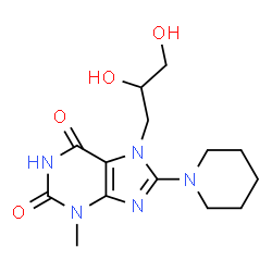 ChemSpider 2D Image | 7-(2,3-Dihydroxypropyl)-3-methyl-8-(1-piperidinyl)-3,7-dihydro-1H-purine-2,6-dione | C14H21N5O4
