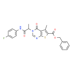 ChemSpider 2D Image | Benzyl 3-{1-[(4-fluorophenyl)amino]-1-oxo-2-propanyl}-5-methyl-4-oxo-3,4-dihydrothieno[2,3-d]pyrimidine-6-carboxylate | C24H20FN3O4S