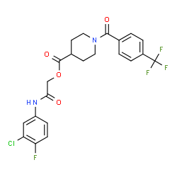 ChemSpider 2D Image | 2-[(3-Chloro-4-fluorophenyl)amino]-2-oxoethyl 1-[4-(trifluoromethyl)benzoyl]-4-piperidinecarboxylate | C22H19ClF4N2O4