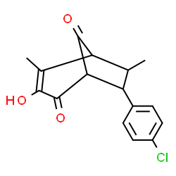 ChemSpider 2D Image | 7-(4-Chlorophenyl)-3-hydroxy-4,6-dimethylbicyclo[3.2.1]oct-3-ene-2,8-dione | C16H15ClO3