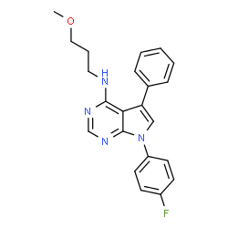 ChemSpider 2D Image | 7-(4-Fluorophenyl)-N-(3-methoxypropyl)-5-phenyl-7H-pyrrolo[2,3-d]pyrimidin-4-amine | C22H21FN4O