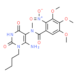 ChemSpider 2D Image | N-(6-Amino-1-butyl-2,4-dioxo-1,2,3,4-tetrahydro-5-pyrimidinyl)-3,4,5-trimethoxy-N-methyl-2-nitrobenzamide | C19H25N5O8