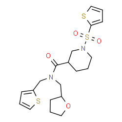 ChemSpider 2D Image | N-(Tetrahydro-2-furanylmethyl)-N-(2-thienylmethyl)-1-(2-thienylsulfonyl)-3-piperidinecarboxamide | C20H26N2O4S3