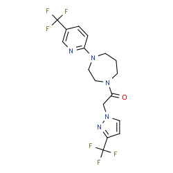 ChemSpider 2D Image | 2-[3-(Trifluoromethyl)-1H-pyrazol-1-yl]-1-{4-[5-(trifluoromethyl)-2-pyridinyl]-1,4-diazepan-1-yl}ethanone | C17H17F6N5O