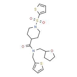 ChemSpider 2D Image | N-(Tetrahydro-2-furanylmethyl)-N-(2-thienylmethyl)-1-(2-thienylsulfonyl)-4-piperidinecarboxamide | C20H26N2O4S3