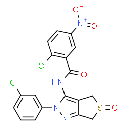 ChemSpider 2D Image | 2-Chloro-N-[2-(3-chlorophenyl)-5-oxido-2,6-dihydro-4H-thieno[3,4-c]pyrazol-3-yl]-5-nitrobenzamide | C18H12Cl2N4O4S