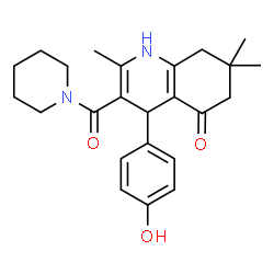 ChemSpider 2D Image | 4-(4-Hydroxyphenyl)-2,7,7-trimethyl-3-(1-piperidinylcarbonyl)-4,6,7,8-tetrahydro-5(1H)-quinolinone | C24H30N2O3