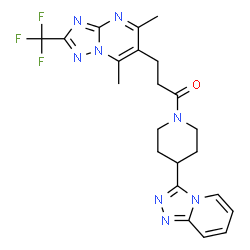 ChemSpider 2D Image | 3-[5,7-Dimethyl-2-(trifluoromethyl)[1,2,4]triazolo[1,5-a]pyrimidin-6-yl]-1-[4-([1,2,4]triazolo[4,3-a]pyridin-3-yl)-1-piperidinyl]-1-propanone | C22H23F3N8O