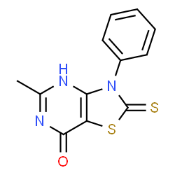 ChemSpider 2D Image | 5-Methyl-3-phenyl-2-thioxo-2,3-dihydro[1,3]thiazolo[4,5-d]pyrimidin-7(4H)-one | C12H9N3OS2