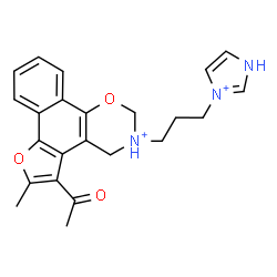 ChemSpider 2D Image | 5-Acetyl-3-[3-(1H-imidazol-3-ium-3-yl)propyl]-6-methyl-3,4-dihydro-2H-furo[3',2':3,4]naphtho[2,1-e][1,3]oxazin-3-ium | C23H25N3O3