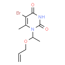 ChemSpider 2D Image | 1-[1-(Allyloxy)ethyl]-5-bromo-6-methyl-2,4(1H,3H)-pyrimidinedione | C10H13BrN2O3