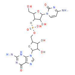 ChemSpider 2D Image | Phosphoric acid 5-(2-amino-6-oxo-1,6-dihydro-purin-9-yl)-3,4-dihydroxy-tetrahydro-furan-2-ylmethyl ester 5-(4-amino-2-oxo-2H-pyrimidin-1-yl)-4-hydroxy-2-hydroxymethyl-tetrahydro-furan-3-yl ester | C19H25N8O12P