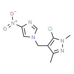 ChemSpider 2D Image | 5-Chloro-1,3-dimethyl-4-[(4-nitro-1H-imidazol-1-yl)methyl]-1H-pyrazole | C9H10ClN5O2