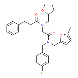 ChemSpider 2D Image | N-(2-{(4-Fluorobenzyl)[(5-methyl-2-furyl)methyl]amino}-2-oxoethyl)-3-phenyl-N-(tetrahydro-2-furanylmethyl)propanamide | C29H33FN2O4