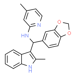 ChemSpider 2D Image | N-[1,3-Benzodioxol-5-yl(2-methyl-1H-indol-3-yl)methyl]-4-methyl-2-pyridinamine | C23H21N3O2