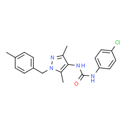 ChemSpider 2D Image | 1-(4-Chlorophenyl)-3-[3,5-dimethyl-1-(4-methylbenzyl)-1H-pyrazol-4-yl]urea | C20H21ClN4O