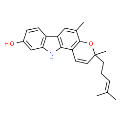 ChemSpider 2D Image | 3,5-Dimethyl-3-(4-methyl-3-penten-1-yl)-3,11-dihydropyrano[3,2-a]carbazol-9-ol | C23H25NO2