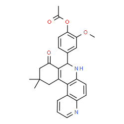 ChemSpider 2D Image | 4-(11,11-Dimethyl-9-oxo-7,8,9,10,11,12-hexahydrobenzo[a][4,7]phenanthrolin-8-yl)-2-methoxyphenyl acetate | C27H26N2O4
