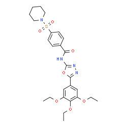 ChemSpider 2D Image | 4-(1-Piperidinylsulfonyl)-N-[5-(3,4,5-triethoxyphenyl)-1,3,4-oxadiazol-2-yl]benzamide | C26H32N4O7S
