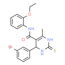 ChemSpider 2D Image | 4-(3-Bromophenyl)-N-(2-ethoxyphenyl)-6-methyl-2-thioxo-1,2,3,4-tetrahydro-5-pyrimidinecarboxamide | C20H20BrN3O2S