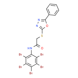 ChemSpider 2D Image | N-(Pentabromophenyl)-2-[(5-phenyl-1,3,4-oxadiazol-2-yl)sulfanyl]acetamide | C16H8Br5N3O2S