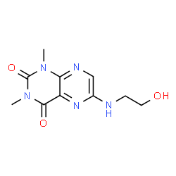 ChemSpider 2D Image | 6-((2-Hydroxyethyl)amino)-1,3-dimethyl-2,4(1H,3H)-pteridinedione | C10H13N5O3