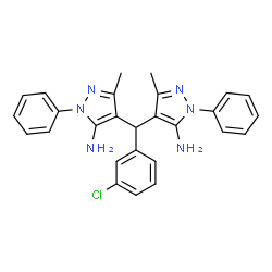 ChemSpider 2D Image | 4,4'-[(3-Chlorophenyl)methylene]bis(3-methyl-1-phenyl-1H-pyrazol-5-amine) | C27H25ClN6