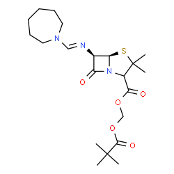 ChemSpider 2D Image | [(2,2-Dimethylpropanoyl)oxy]methyl (5R,6R)-6-[(E)-(1-azepanylmethylene)amino]-3,3-dimethyl-7-oxo-4-thia-1-azabicyclo[3.2.0]heptane-2-carboxylate | C21H33N3O5S