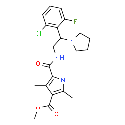 ChemSpider 2D Image | Methyl 5-{[2-(2-chloro-6-fluorophenyl)-2-(1-pyrrolidinyl)ethyl]carbamoyl}-2,4-dimethyl-1H-pyrrole-3-carboxylate | C21H25ClFN3O3