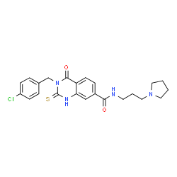 ChemSpider 2D Image | 3-(4-Chlorobenzyl)-4-oxo-N-[3-(1-pyrrolidinyl)propyl]-2-thioxo-1,2,3,4-tetrahydro-7-quinazolinecarboxamide | C23H25ClN4O2S