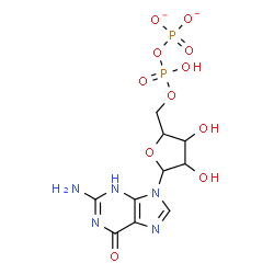 ChemSpider 2D Image | 2-Amino-9-{5-O-[hydroxy(phosphonatooxy)phosphoryl]pentofuranosyl}-3,9-dihydro-6H-purin-6-one | C10H13N5O11P2