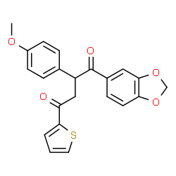 ChemSpider 2D Image | 1-(1,3-Benzodioxol-5-yl)-2-(4-methoxyphenyl)-4-(2-thienyl)-1,4-butanedione | C22H18O5S