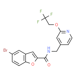 ChemSpider 2D Image | 5-Bromo-N-{[2-(2,2,2-trifluoroethoxy)-4-pyridinyl]methyl}-1-benzofuran-2-carboxamide | C17H12BrF3N2O3