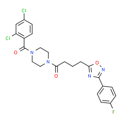 ChemSpider 2D Image | 1-[4-(2,4-Dichlorobenzoyl)-1-piperazinyl]-4-[3-(4-fluorophenyl)-1,2,4-oxadiazol-5-yl]-1-butanone | C23H21Cl2FN4O3