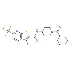 ChemSpider 2D Image | N-[1-(Cyclohexylcarbonyl)-4-piperidinyl]-3-methyl-6-(trifluoromethyl)thieno[2,3-b]pyridine-2-carboxamide | C22H26F3N3O2S