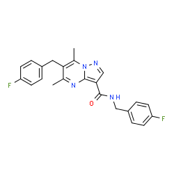 ChemSpider 2D Image | N,6-Bis(4-fluorobenzyl)-5,7-dimethylpyrazolo[1,5-a]pyrimidine-3-carboxamide | C23H20F2N4O
